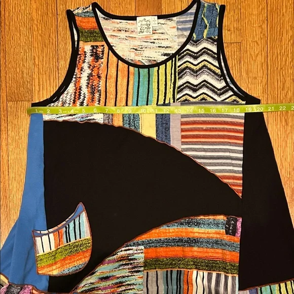 Sleeveless Patchwork Print Handkerchief Hem Dress - Blue & Black Size Large - Picture 12 of 14